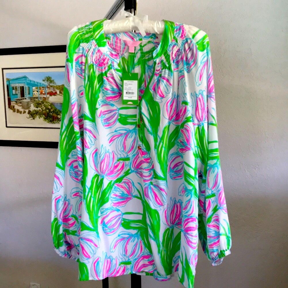 Lilly Pulitzer Elsa Silk L “Call the Bellboy” Resort White NWT